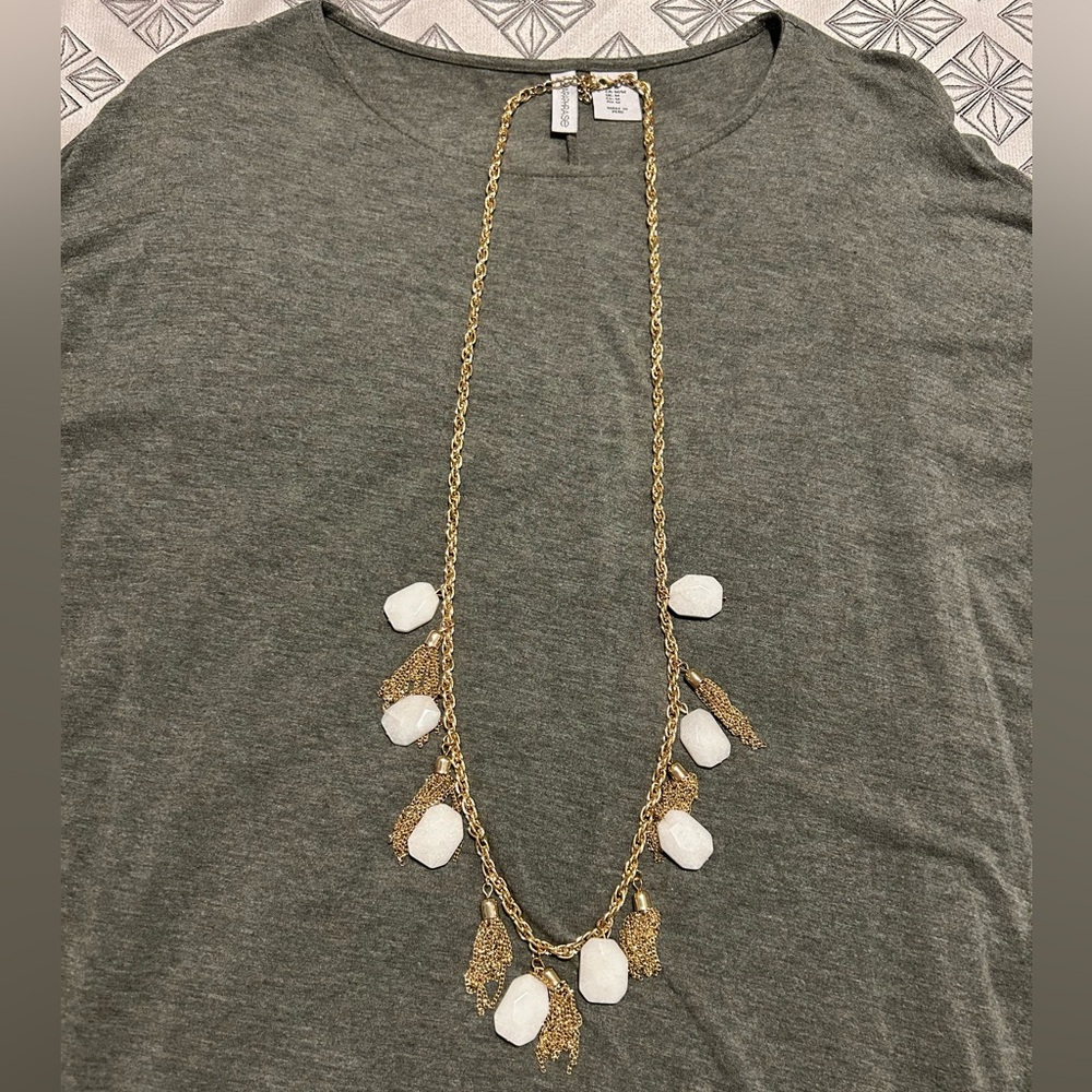 Long Marble and Gold Tassel Necklace